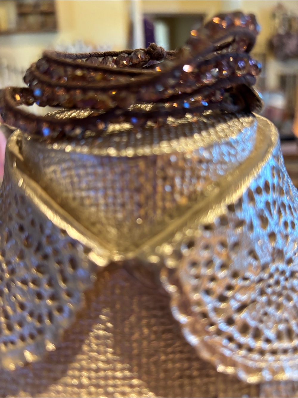 Braided Beaded Wrap Bracelet in Deep Brown